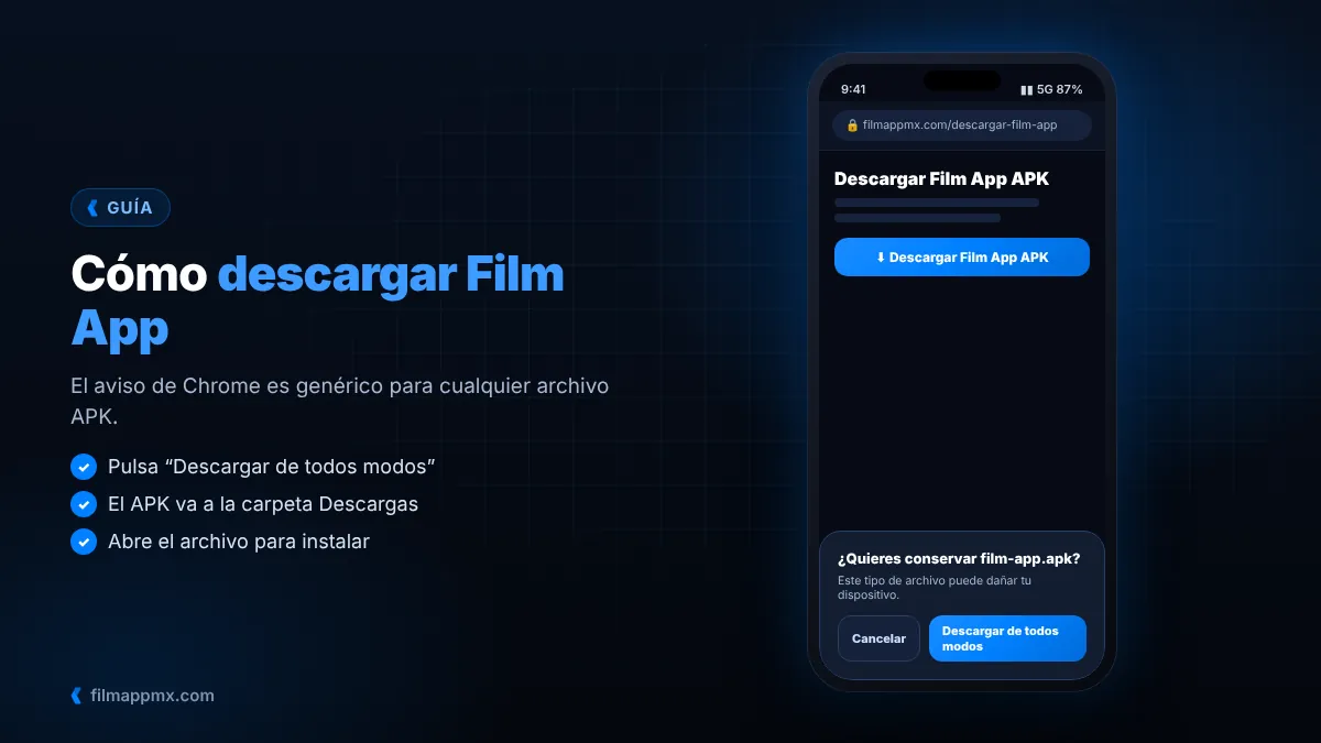 Descarga del APK de Film App desde el navegador del celular