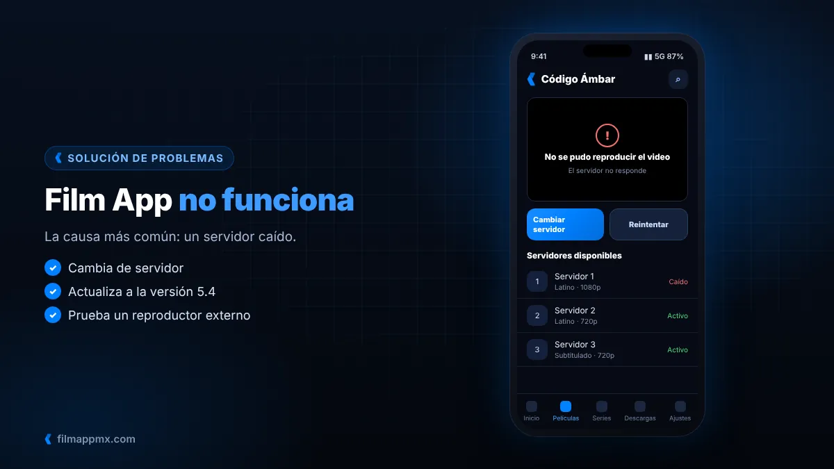 Mensaje de error de Film App al reproducir una película