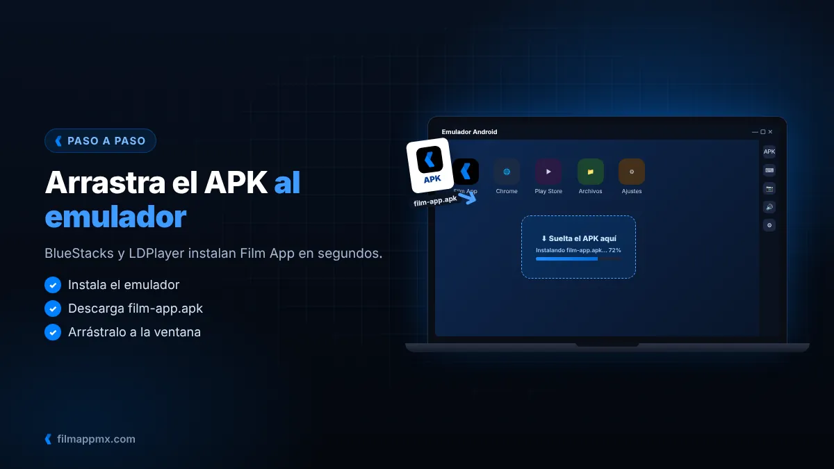 Pasos para instalar Film App APK en BlueStacks arrastrando el archivo