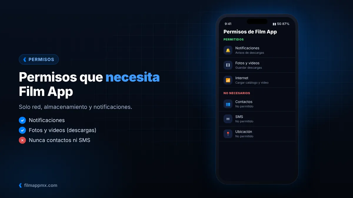 Permisos de Film App en los ajustes de Android