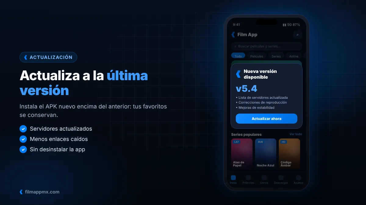 Aviso de actualización a la última versión de Film App