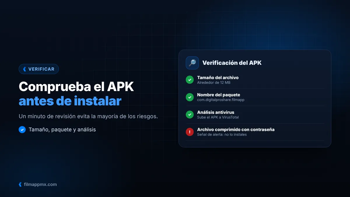 Verificación del APK de Film App con VirusTotal antes de instalar